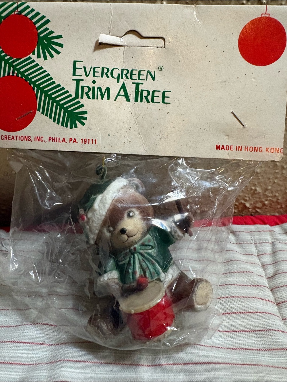 Vintage Green and Red Bear Ornament